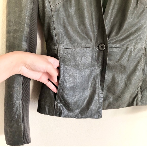 MUUBAA Shaula Leather Blazer Jacket in Metallic Grey Green - Picture 7 of 14